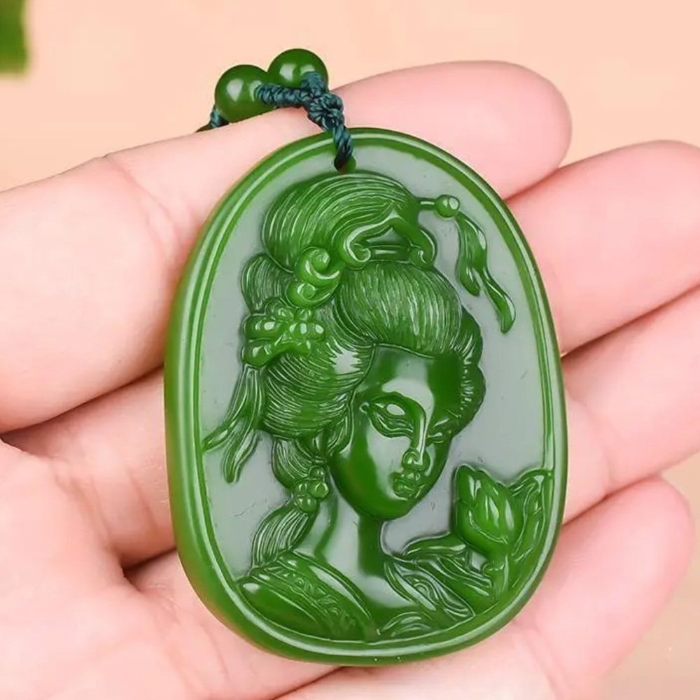 Jade carved Goddess necklace